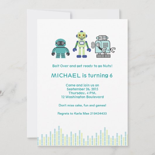 Cute Robot Birthday Party Kaart (Voorkant)