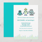Cute Robot Birthday Party Kaart (Voorkant / Achterkant)