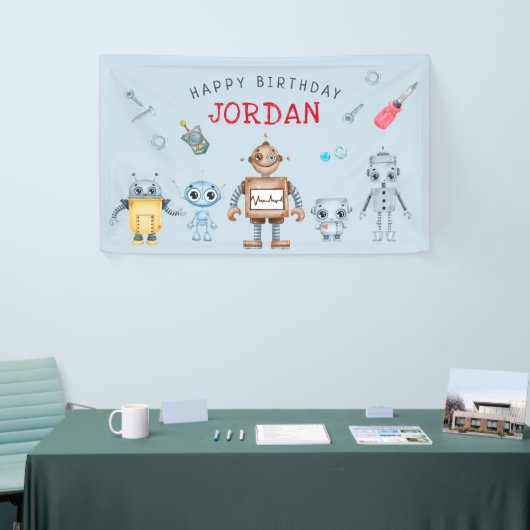 Cute Robot Birthday Party Welcome Banner (Beurs)