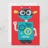 Cute Robot Boys Second Birthday Invitation Kaart (Voorkant)