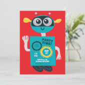 Cute Robot Boys Second Birthday Invitation Kaart (Staand voorkant)