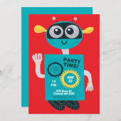 Cute Robot Boys Second Birthday Invitation Kaart (Voorkant / Achterkant)