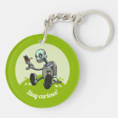 Cute Robot & Butterfly Stay Curious! Cartoon Sleutelhanger (Achterkant)