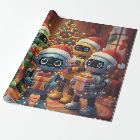 Cute Robot Christmas Holiday  Cadeaupapier (Uitgerold)