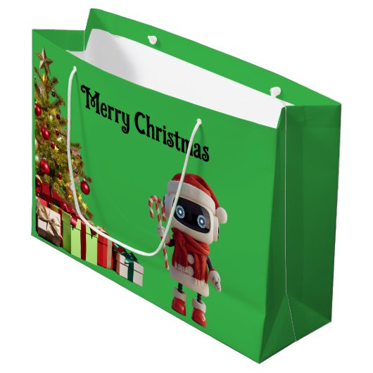 cute robot Christmas holiday tech Gift Bag Groot Cadeauzakje (Voorkant Gekanteld)