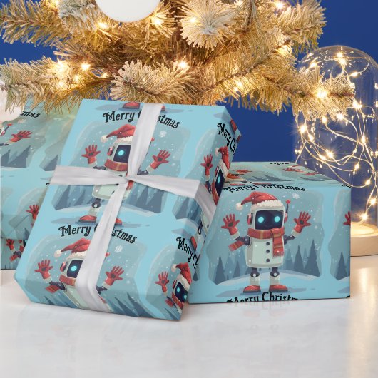cute robot Christmas holiday tech Wrapping Paper Cadeaupapier (Feestdagen)