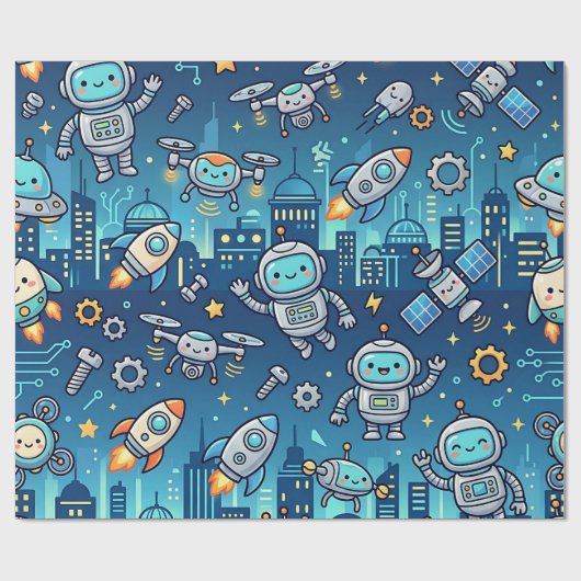 Cute Robot City Inpakpapier (Vlak)