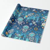 Cute Robot City Inpakpapier (Uitgerold)