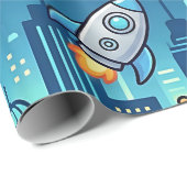 Cute Robot City Inpakpapier (Rol Hoek)