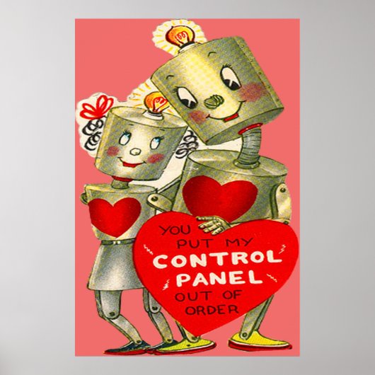 Cute Robot Couple Light Heart Valentijn Poster (Voorkant)