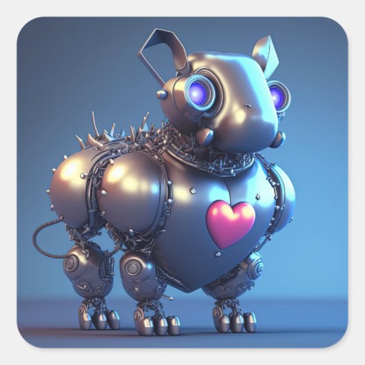 Cute Robot Dog met Big Heart Valentijnsdag Vierkante Sticker (Voorkant)