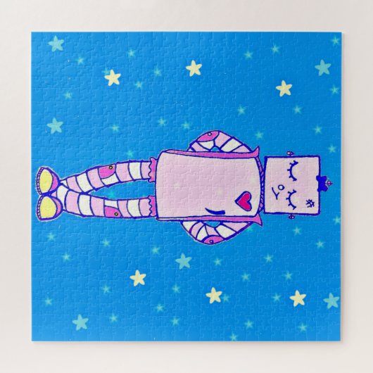 Cute Robot en Stars Puzzle Legpuzzel (Horizontaal)