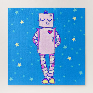 Cute Robot en Stars Puzzle Legpuzzel
