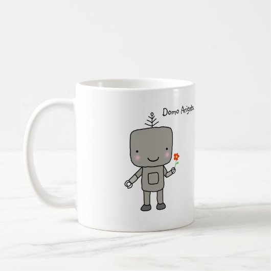 Cute Robot Flower Smile Domo Arigato Koffiemok (Links)