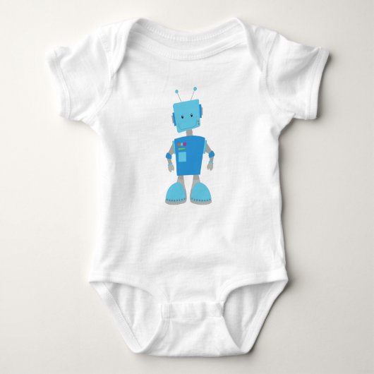 Cute Robot, Funny Robot, Gekke Robot, Blauwe Robot Romper (Voorkant)