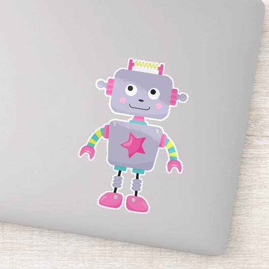 Cute Robot, Funny Robot, Gekke Robot, Paarse Robot Sticker (Detail)