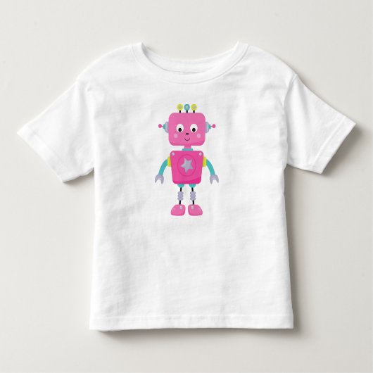 Cute Robot, Funny Robot, Gekke Robot, Robot, Roze Kinder Shirts (Voorkant)