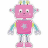 Cute Robot, Funny Robot, Gekke Robot, Robot, Roze Sticker (Voorkant)