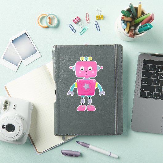 Cute Robot, Funny Robot, Gekke Robot, Robot, Roze Sticker (iPad Cover)