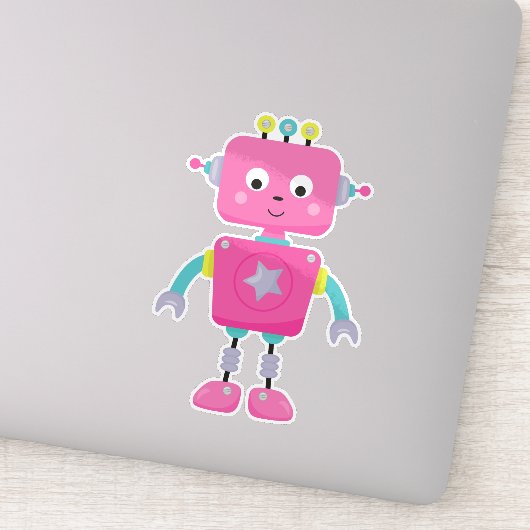 Cute Robot, Funny Robot, Gekke Robot, Robot, Roze Sticker (Detail)