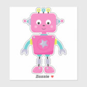 Cute Robot, Funny Robot, Gekke Robot, Robot, Roze Sticker (Vel)