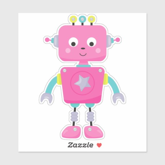 Cute Robot, Funny Robot, Gekke Robot, Robot, Roze Sticker (Vel)