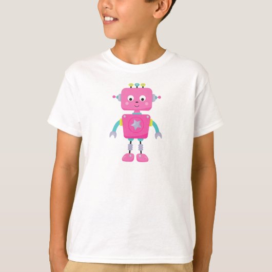 Cute Robot, Funny Robot, Gekke Robot, Robot, Roze T-shirt (Voorkant)