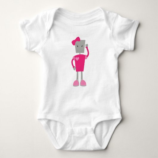 Cute Robot, Funny Robot, Girl Robot, Robot roze Romper (Voorkant)