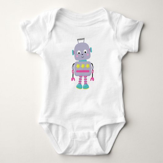 Cute Robot, Gekke Robot, Funny Robot, Paarse Robot Romper (Voorkant)