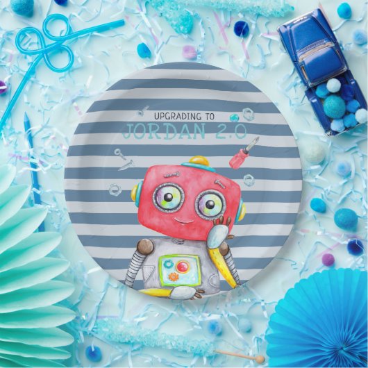 Cute Robot | Gepersonaliseerde verjaardag Papieren Bordje (Feest)