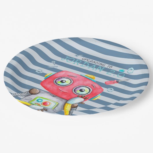 Cute Robot | Gepersonaliseerde verjaardag Papieren Bordje (Gekanteld)