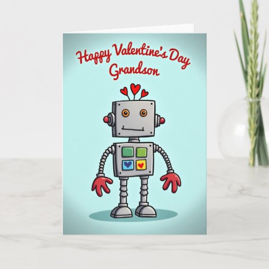 Cute Robot Grandson Valentines Day Card Kaart (Voorkant)