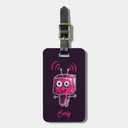 Cute Robot Grunge Pink Girl Bagagelabel (Voorkant verticaal)