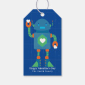 Cute Robot Happy Valentines Day Blue Cadeaulabel (Voorkant)