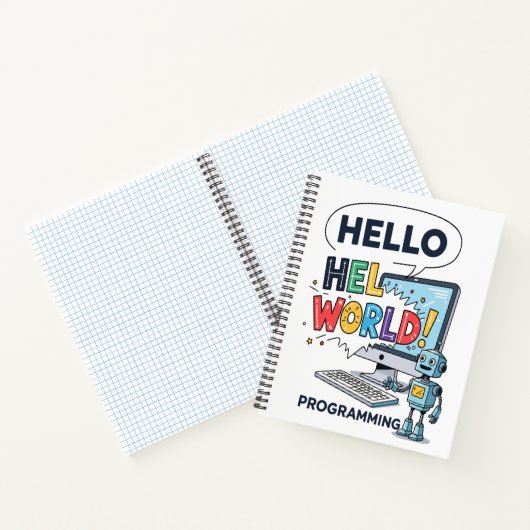 Cute Robot Hello World Programmer Notebook Notitieboek (Binnen)