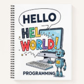 Cute Robot Hello World Programmer Notebook Notitieboek (Voorkant)