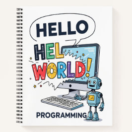 Cute Robot Hello World Programmer Notebook  Notitieboek