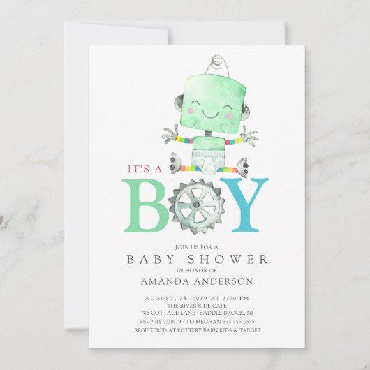 Cute Robot Het is een Boy Baby shower Kaart (Voorkant)