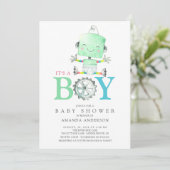 Cute Robot Het is een Boy Baby shower Kaart (Staand voorkant)