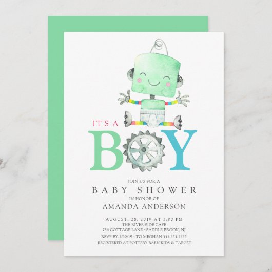 Cute Robot Het is een Boy Baby shower Kaart (Voorkant / Achterkant)