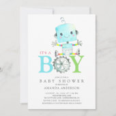 Cute Robot Het is een Boy Baby shower Kaart (Voorkant)