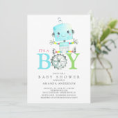 Cute Robot Het is een Boy Baby shower Kaart (Staand voorkant)