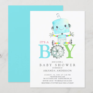 Cute Robot Het is een Boy Baby shower Kaart