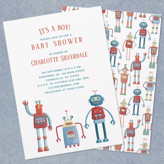 Cute Robot Het is een Jongen Baby shower Uitnodigi Kaart