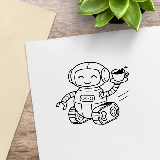 Cute Robot Holding Coffee Rubberstempel