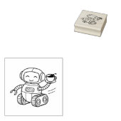 Cute Robot Holding Coffee Rubberstempel (Gestempeld)