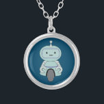 Cute Robot Illustration Zilver Vergulden Ketting<br><div class="desc">Kute en vriendelijke robot. Deze schattige kleine robots heeft een antenne boven op zijn hoofd en een handig wiel onderaan om rond te bewegen. Zijn armen hebben kleine klampen gegrepen om dingen te vatten en hebben een typisch robotexpressieloze gezicht.</div>