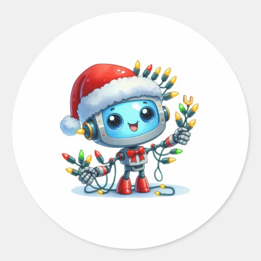 Cute Robot Kerst Verjaardag Ronde Sticker (Voorkant)