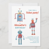 Cute Robot Kids Birthday Party Invitation Kaart (Voorkant)