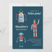 Cute Robot Kids Birthday Party Invitation Kaart (Voorkant)